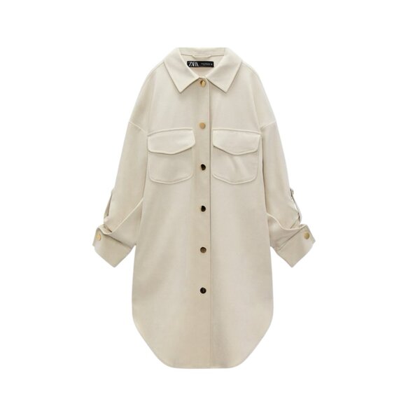 Zara Long Overshirt in Cream - Picture 2 of 8